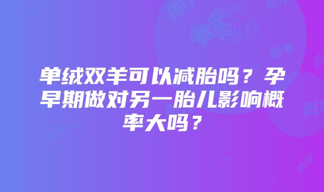 单绒双羊可以减胎吗？孕早期做对另一胎儿影响概率大吗？