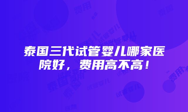 泰国三代试管婴儿哪家医院好，费用高不高！