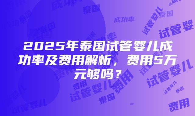 2025年泰国试管婴儿成功率及费用解析，费用5万元够吗？