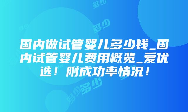 国内做试管婴儿多少钱_国内试管婴儿费用概览_爱优选！附成功率情况！