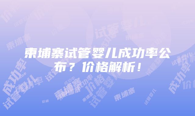 柬埔寨试管婴儿成功率公布？价格解析！