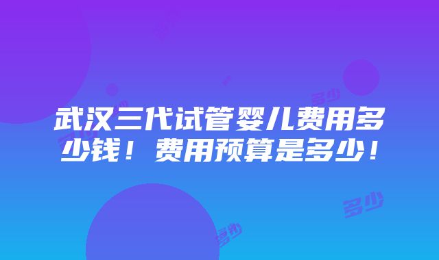 武汉三代试管婴儿费用多少钱！费用预算是多少！