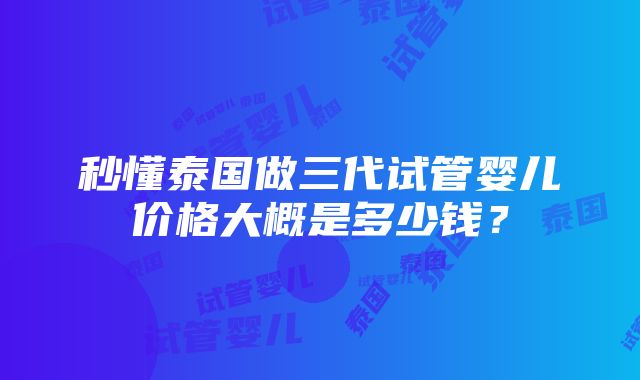 秒懂泰国做三代试管婴儿价格大概是多少钱？