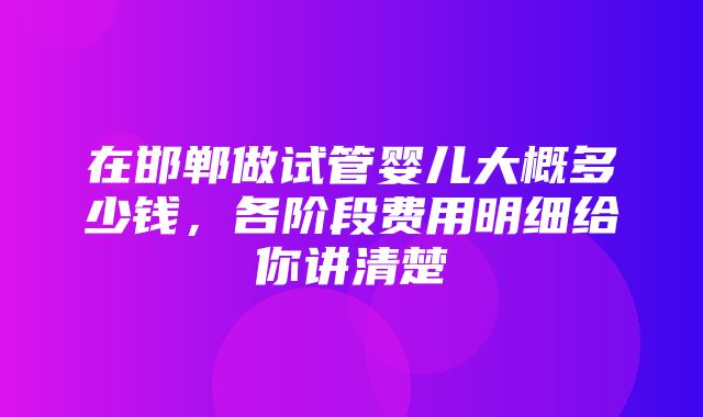 在邯郸做试管婴儿大概多少钱，各阶段费用明细给你讲清楚