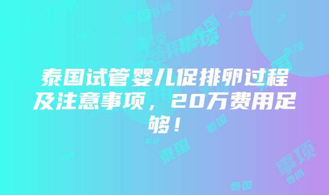 泰国试管婴儿促排卵过程及注意事项，20万费用足够！