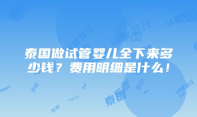 泰国做试管婴儿全下来多少钱？费用明细是什么！