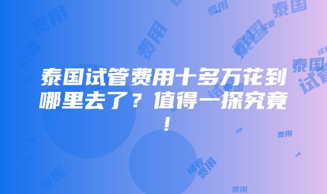 泰国试管费用十多万花到哪里去了？值得一探究竟！