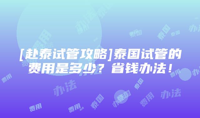 [赴泰试管攻略]泰国试管的费用是多少？省钱办法！