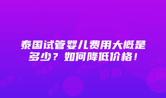 泰国试管婴儿费用大概是多少？如何降低价格！