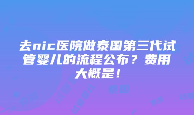 去nic医院做泰国第三代试管婴儿的流程公布？费用大概是！