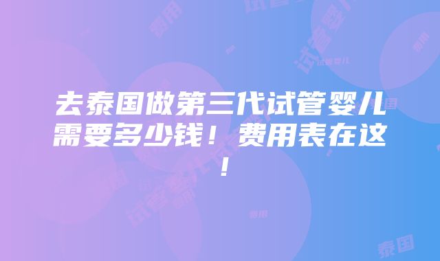 去泰国做第三代试管婴儿需要多少钱！费用表在这！