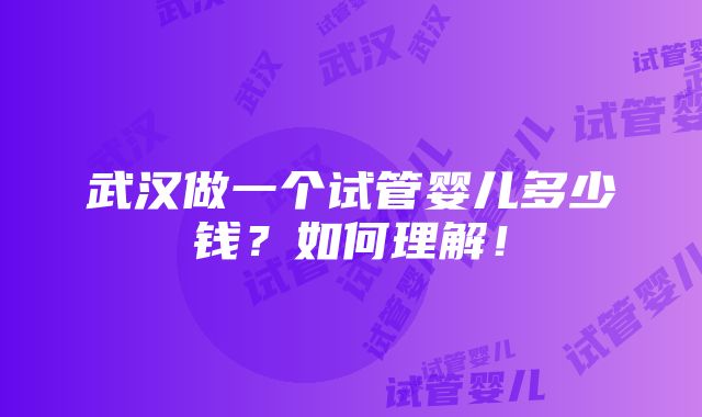 武汉做一个试管婴儿多少钱？如何理解！