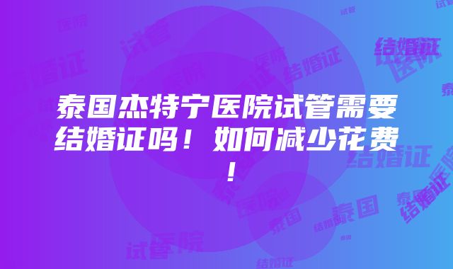 泰国杰特宁医院试管需要结婚证吗！如何减少花费！