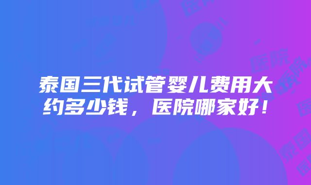 泰国三代试管婴儿费用大约多少钱，医院哪家好！