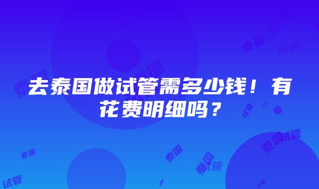 去泰国做试管需多少钱！有花费明细吗？