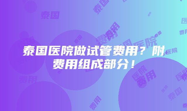 泰国医院做试管费用？附费用组成部分！