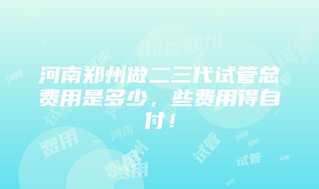 河南郑州做二三代试管总费用是多少，些费用得自付！