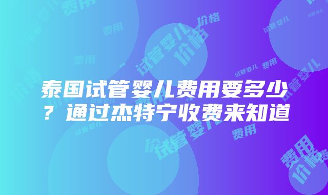 泰国试管婴儿费用要多少？通过杰特宁收费来知道