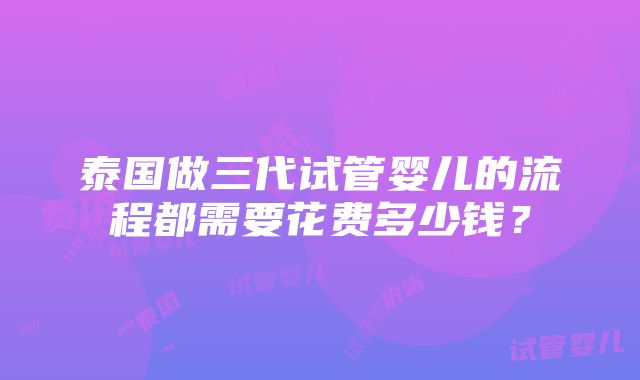 泰国做三代试管婴儿的流程都需要花费多少钱？