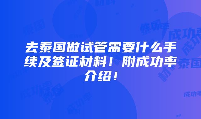 去泰国做试管需要什么手续及签证材料！附成功率介绍！