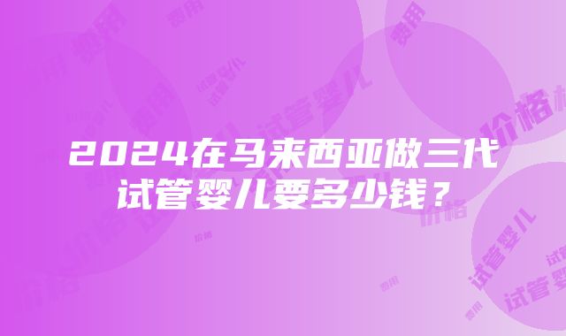 2024在马来西亚做三代试管婴儿要多少钱？