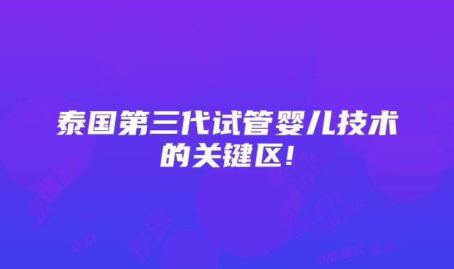 泰国第三代试管婴儿技术的关键区!