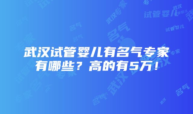 武汉试管婴儿有名气专家有哪些？高的有5万！