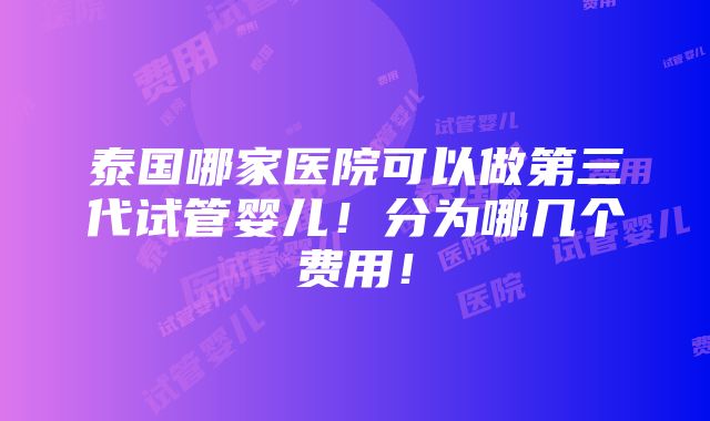 泰国哪家医院可以做第三代试管婴儿！分为哪几个费用！