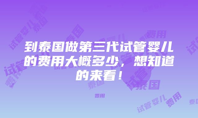 到泰国做第三代试管婴儿的费用大概多少，想知道的来看！