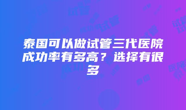 泰国可以做试管三代医院成功率有多高？选择有很多