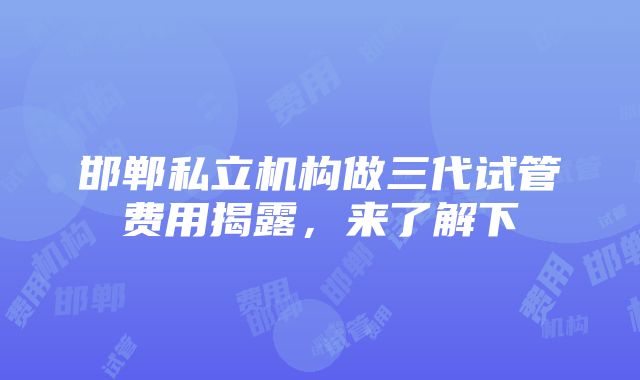 邯郸私立机构做三代试管费用揭露，来了解下