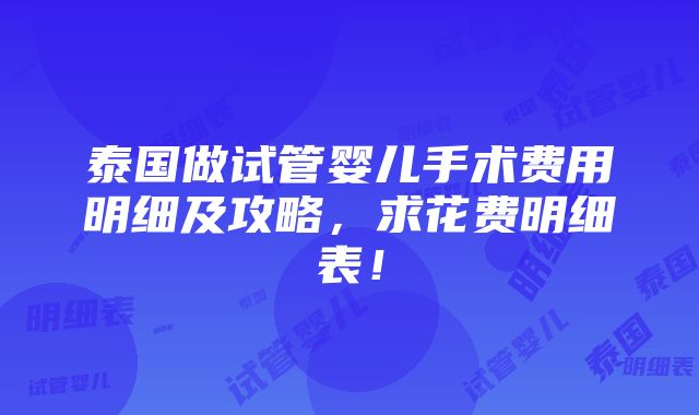 泰国做试管婴儿手术费用明细及攻略，求花费明细表！