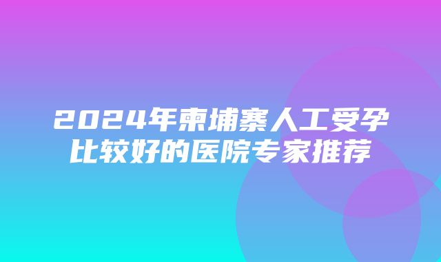 2024年柬埔寨人工受孕比较好的医院专家推荐