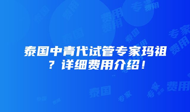 泰国中青代试管专家玛祖？详细费用介绍！