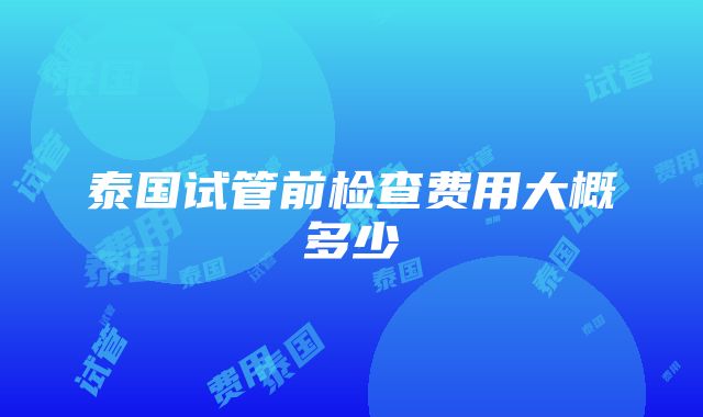 泰国试管前检查费用大概多少