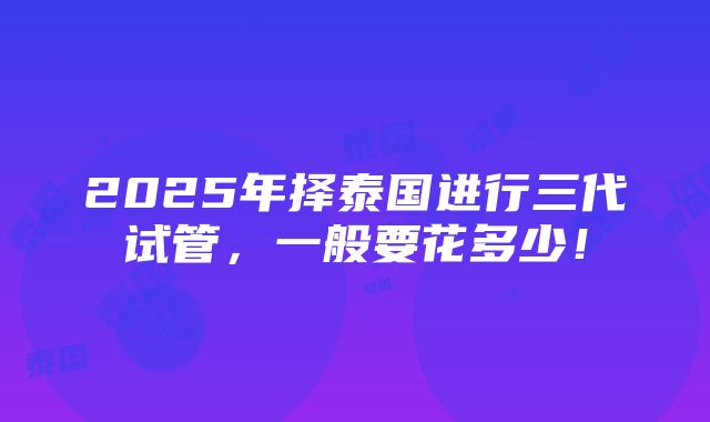 2025年择泰国进行三代试管，一般要花多少！