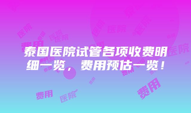 泰国医院试管各项收费明细一览，费用预估一览！