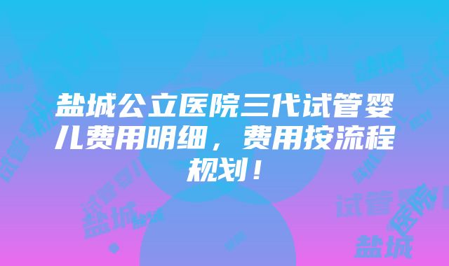 盐城公立医院三代试管婴儿费用明细，费用按流程规划！