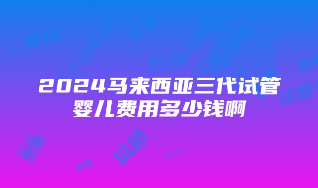 2024马来西亚三代试管婴儿费用多少钱啊