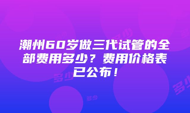 潮州60岁做三代试管的全部费用多少？费用价格表已公布！