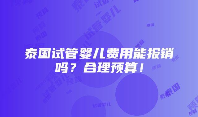 泰国试管婴儿费用能报销吗？合理预算！