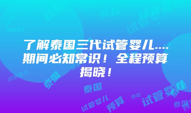 了解泰国三代试管婴儿....期间必知常识！全程预算揭晓！