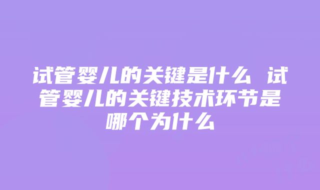 试管婴儿的关键是什么 试管婴儿的关键技术环节是哪个为什么