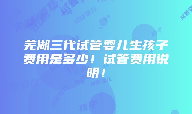 芜湖三代试管婴儿生孩子费用是多少！试管费用说明！