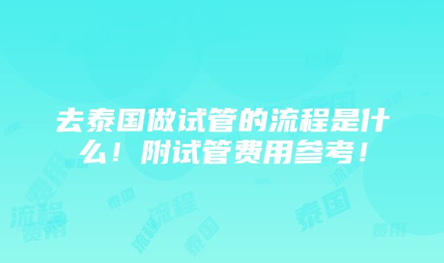 去泰国做试管的流程是什么！附试管费用参考！