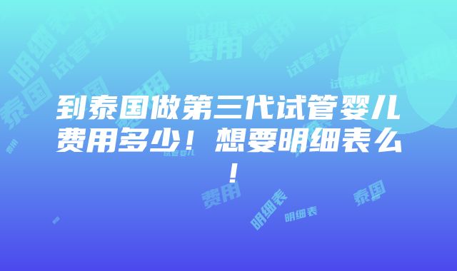 到泰国做第三代试管婴儿费用多少！想要明细表么！