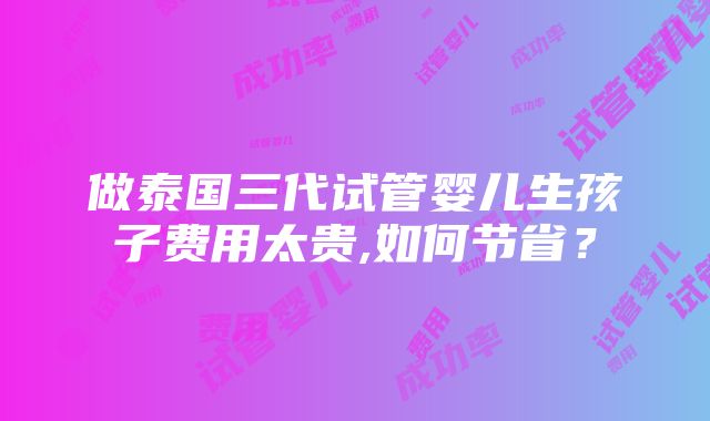 做泰国三代试管婴儿生孩子费用太贵,如何节省？