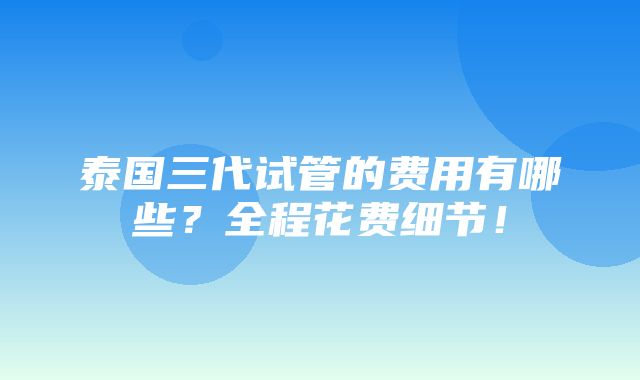 泰国三代试管的费用有哪些？全程花费细节！