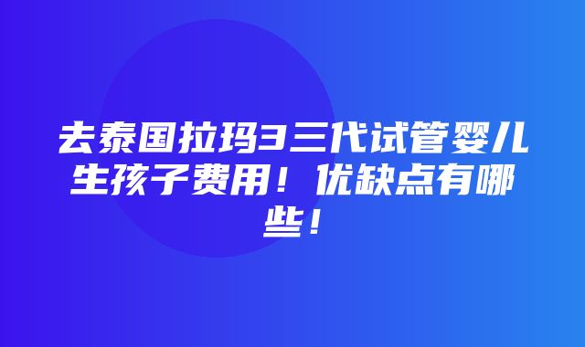 去泰国拉玛3三代试管婴儿生孩子费用！优缺点有哪些！