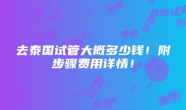 去泰国试管大概多少钱！附步骤费用详情！